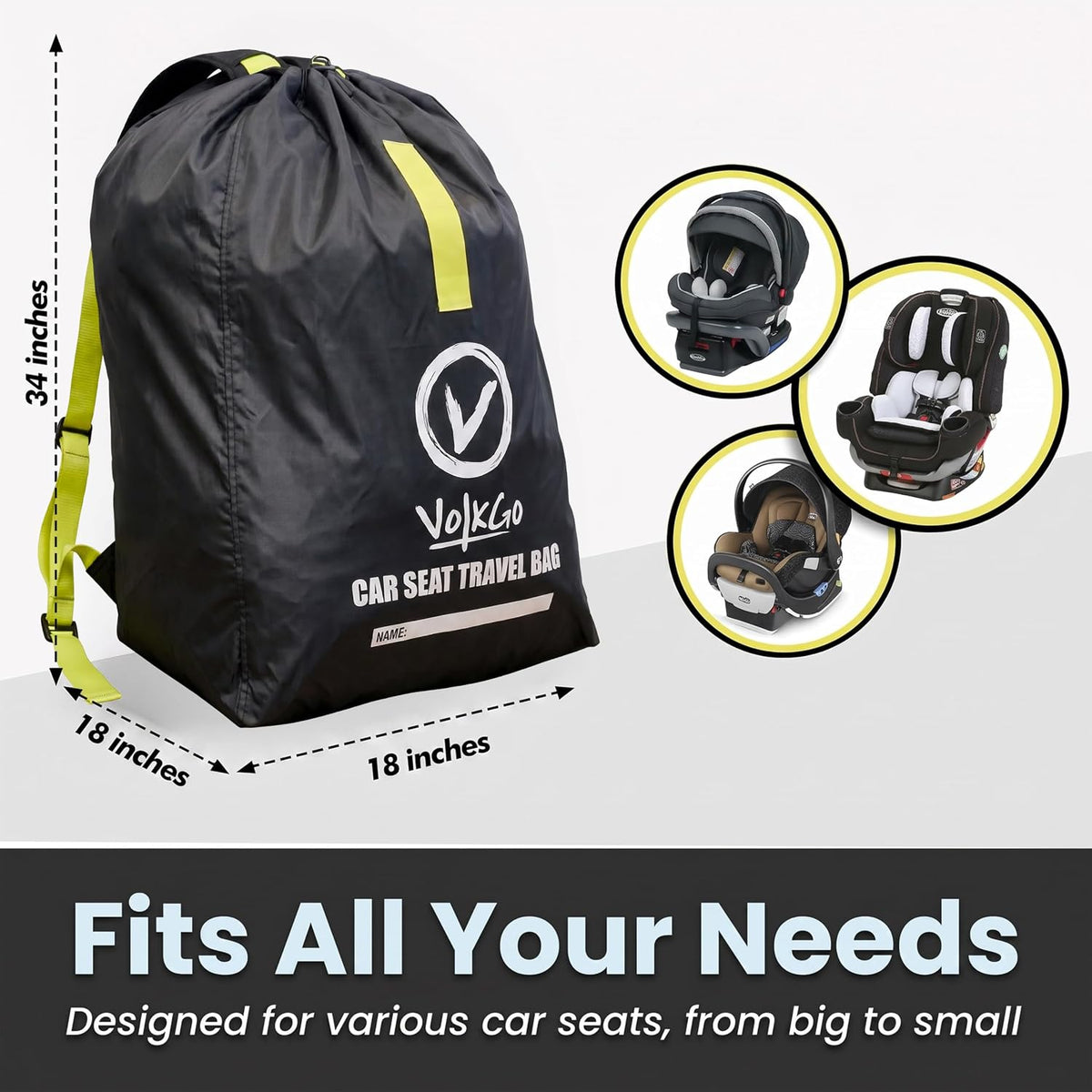 V VOLKGO Car Seat Travel Bag for Air Travel with Padded Backpack Straps - Large Bag for Airplane, Durable & Water-Resistant Protector with Pouch - Universal Size (Black)