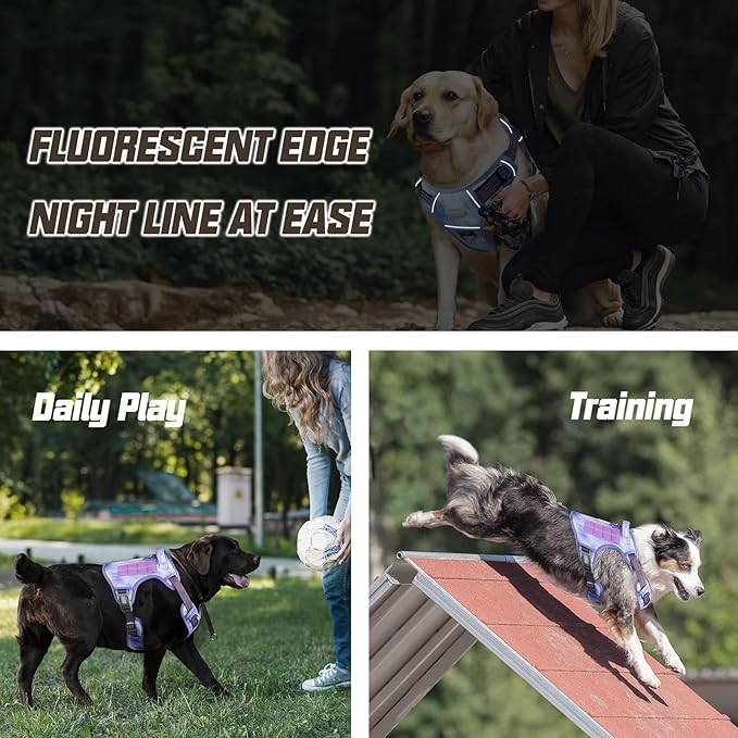 AUROTH Tactical Dog Harness for Large Dogs No Pull Adjustable Pet Harness Reflective K9 Working Training Easy Control Pet Vest Military Service Dog Harnesses Very Peri S