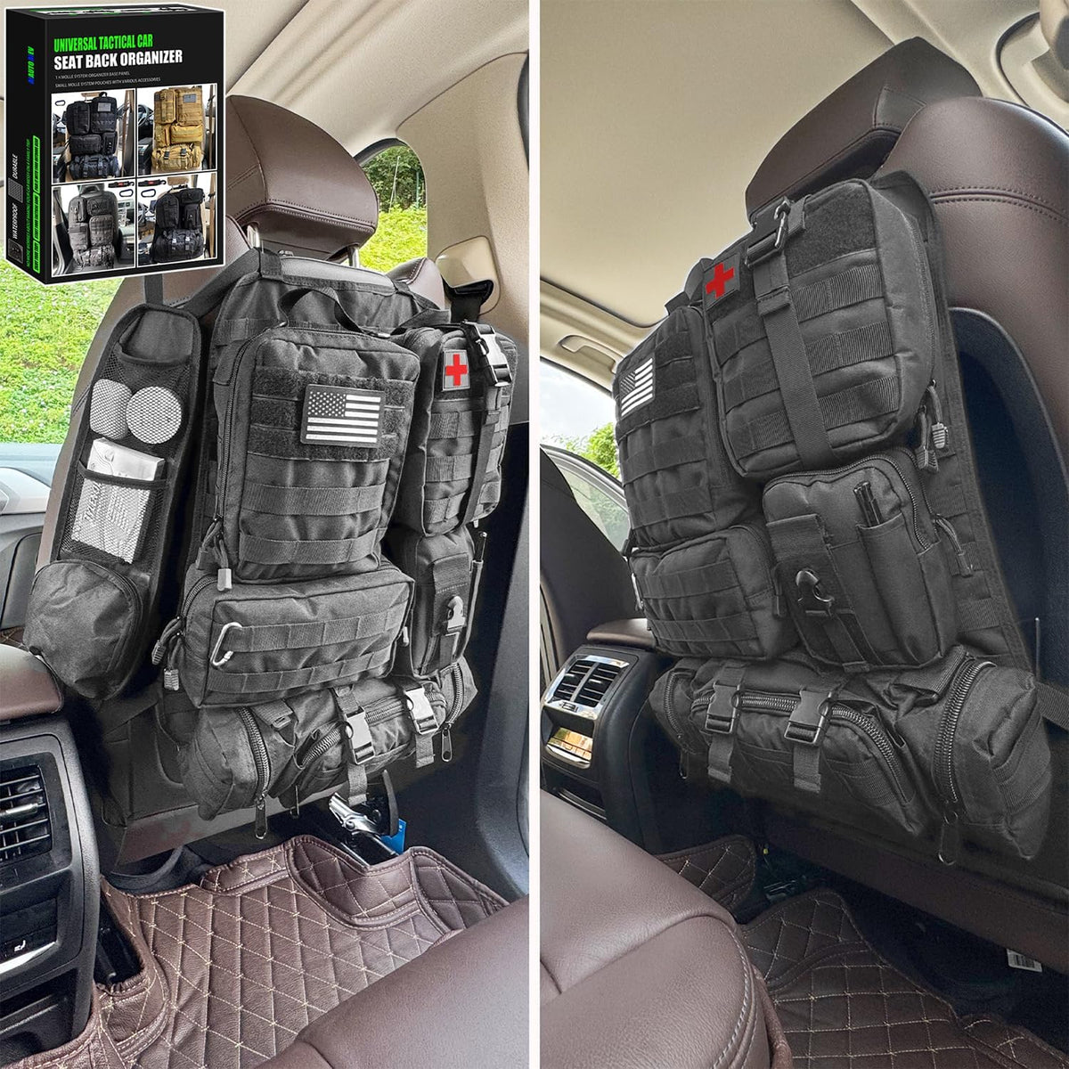 7 PACK Tactical Seat back organizer Truck organizer With 6 Detachable Pouches Universal For Car Truck Ford Jeep Military-Grade Heavier Panels With Multi-functional Packs (Army green)