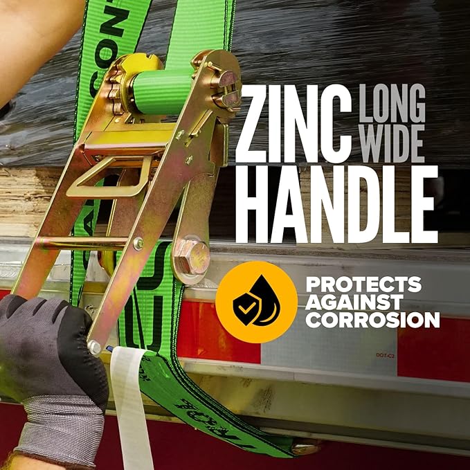 US Cargo Control J Hook Ratchet Strap 4 Inch x 27 Foot, 5,400 LBS Working Load Limit, Green 4 Inch Ratchet Straps Heavy Duty for Flatbed Trailers, Professional Flatbed Hauling
