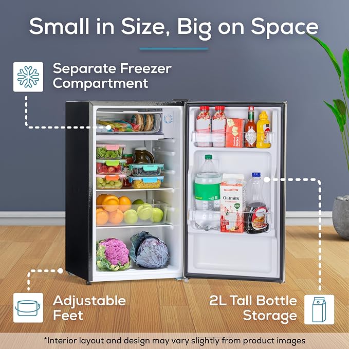 Igloo 3.2 Cu.Ft. Mini Fridge with Freezer - Single Door Compact Refrigerator with Glass Shelves for Homes, Dorms & Offices- Keep Snacks, Drinks & Frozen Foods Cool with Temperature Control Mini Fridge