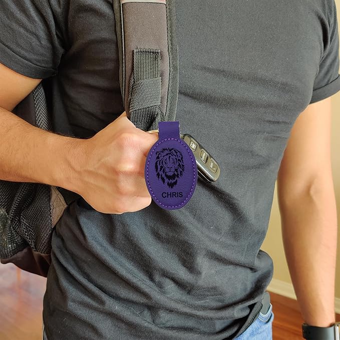 LaserGram Oval Keychain, Off Road Racer, Personalized Engraving Included (Dark Purple)