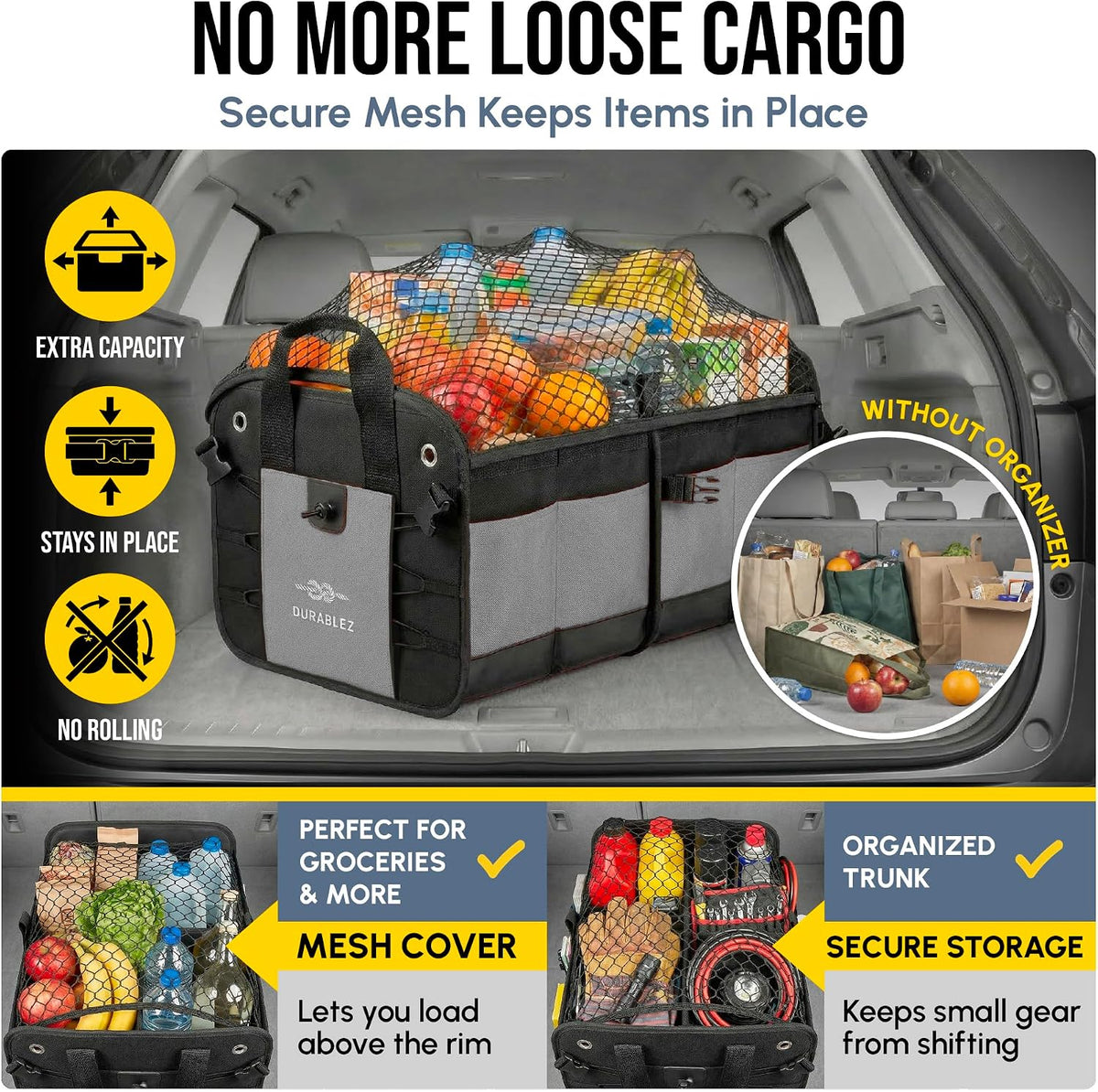 Modular 5-Section Heavy Duty Trunk Organizer, Gray