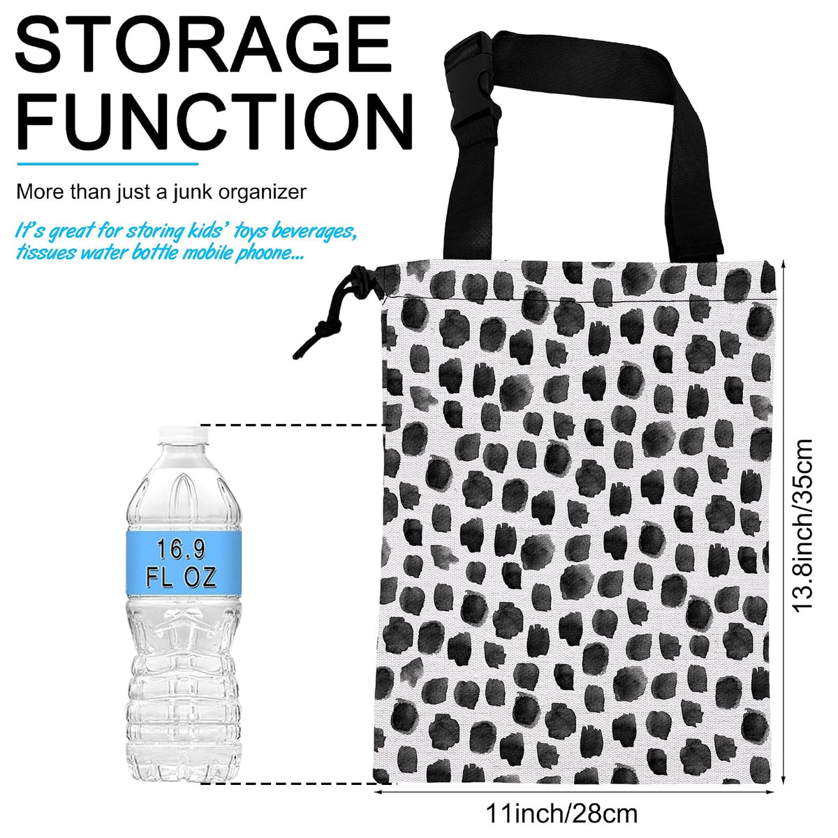 Car Trash Bag Hanging Black Dots Car Trash Can Waterproof Garbage Bag Hanging for Car Back Seat