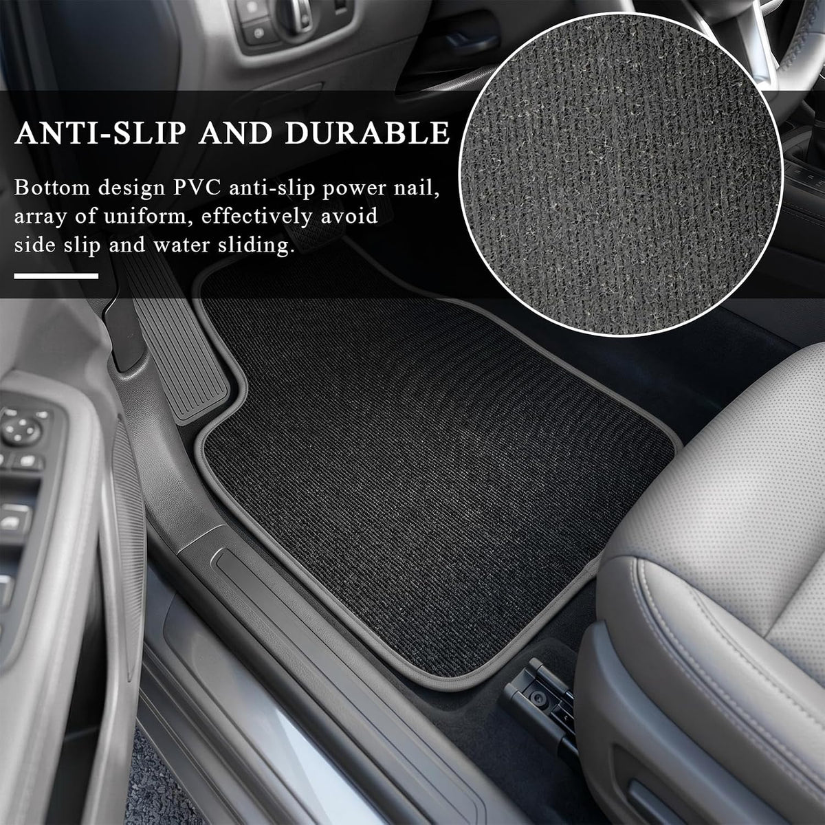 4PCS Car Floor Mats, Anti-Slip Waterproof Car Carpets with Safety Heel Pad, Heavy Duty Floor Mat for All Weather Protection, Universal Trim to Fit for Sedans Trucks SUVs (Black & Gray)