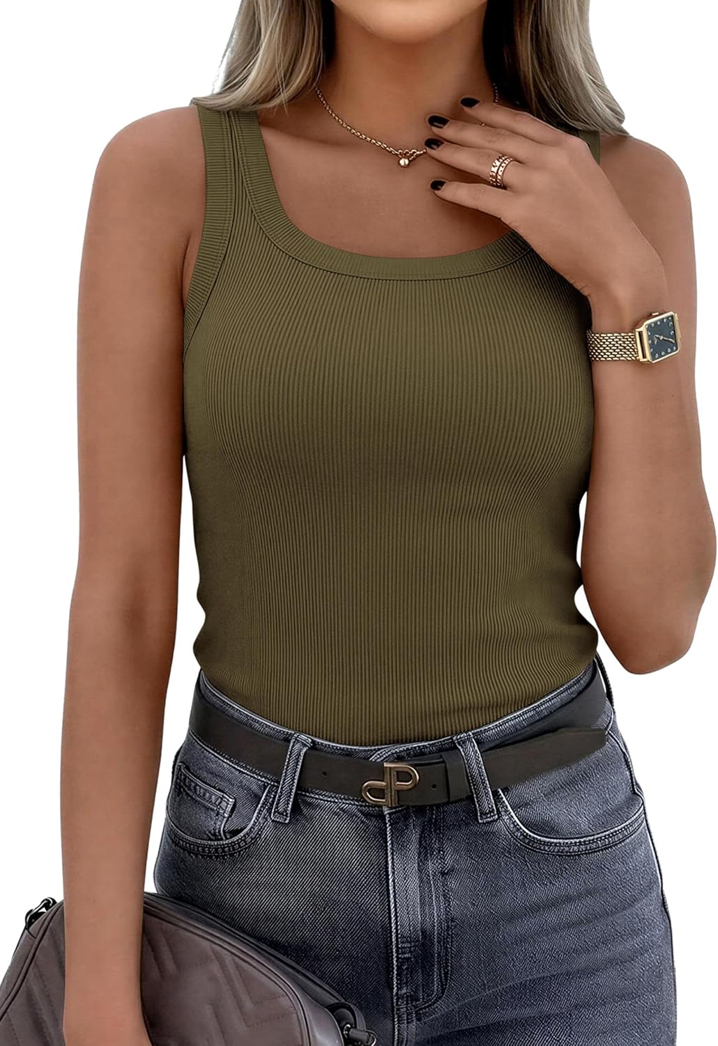 PRETTYGARDEN Women's Tank Tops - Sleeveless Scoop Neck Ribbed Cami for Casual Spring Style