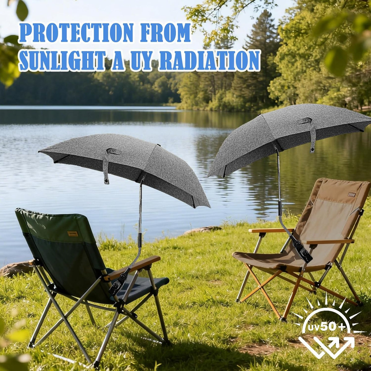 Skiennix Chair Umbrella - 78cm UV Protection Sun Shade with 360° Adjustable Clip-On Clamp for Strollers & Beach Chairs