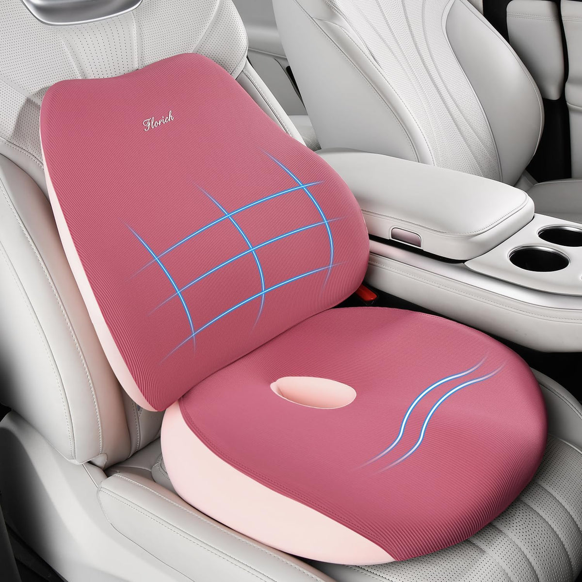 FLORICH Car Seat Cushion and Lumbar Support Pillow, Ergonomic Memory Foam Driving Seat Cushions for Back & Sciatica Pain Relief, Non-Slip Cushion for Car, Office, Truck, Wheelchair, Gaming Chair-Gray
