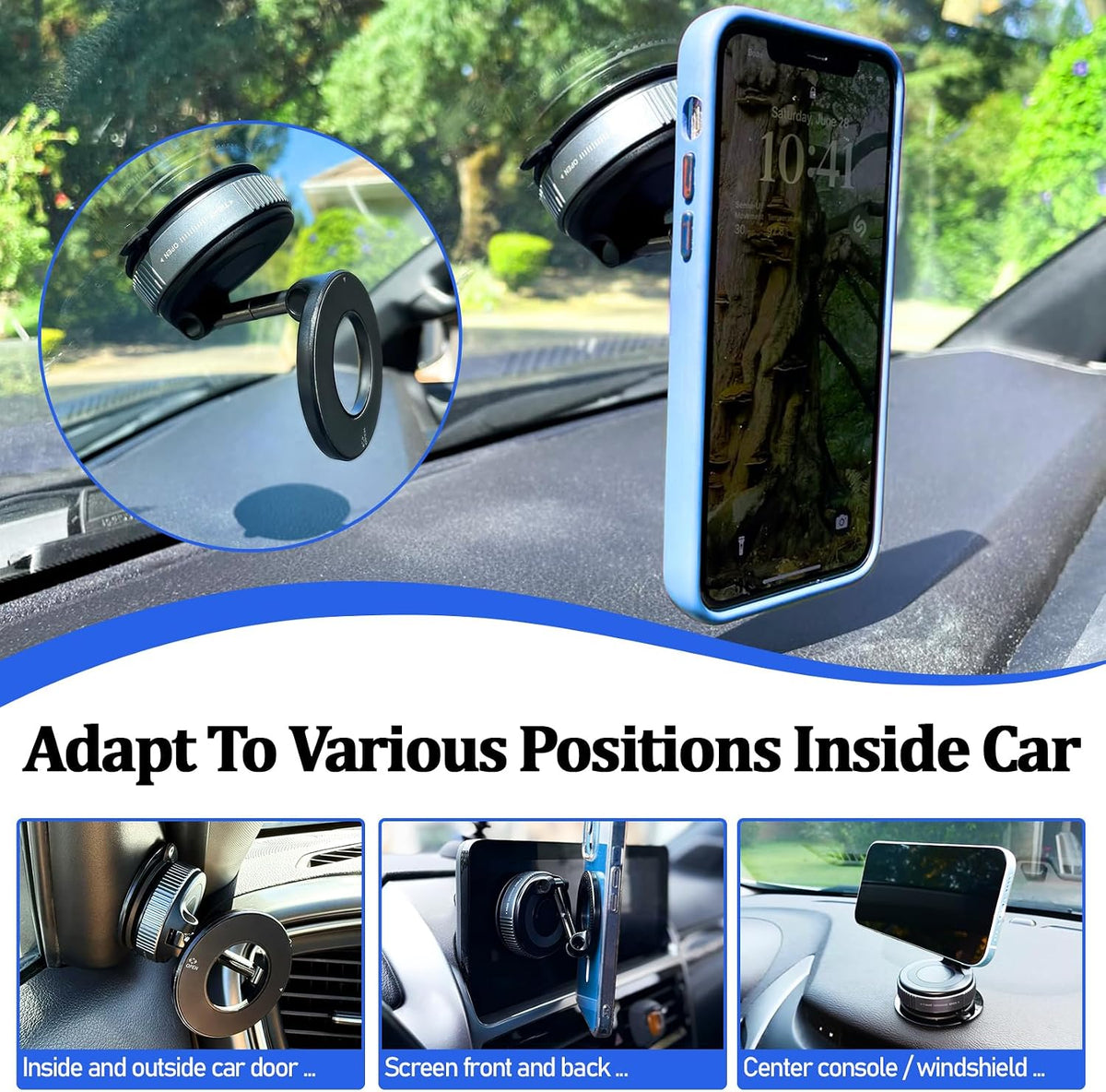 Vacuum Magnetic Car Phone Holder Stand,Reinforced Ultra-Strong Vacuum Suction Cup,360° Rotation&Foldable,Universal Dashboard Windshield/Gym/Mirror/Kitchen Phone Stand,for All iPhone Series&All Android
