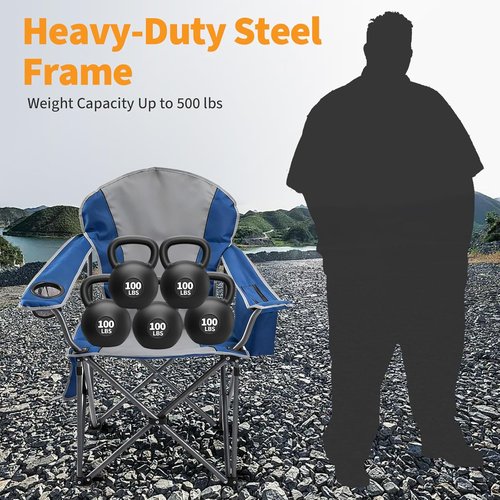 NEWBULIG Oversized Camping Chair - Heavy Duty 500 LBS Support | Portable Folding Design with Cup Holders & Cooler