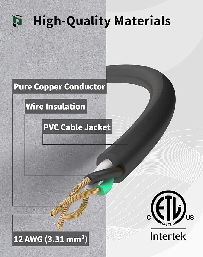 25Ft 12/3 Outdoor Extension Cord with 3-Outlets, Heavy Duty 12 Gauge 3 Prong Extension Cord Waterproof with Lighted end, 15A 12AWG 1875W SJTW, ETL Listed - Great for Garage, Garden and Home, Black