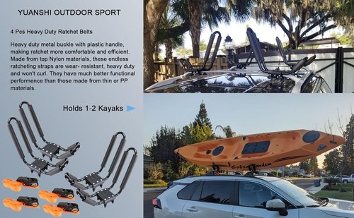 Kayak Roof Rack - Heavy Duty J-Bar Carrier for Canoes & Surf Skis | Fits SUVs, Trucks & Cars - Includes 8 Ratchet Straps