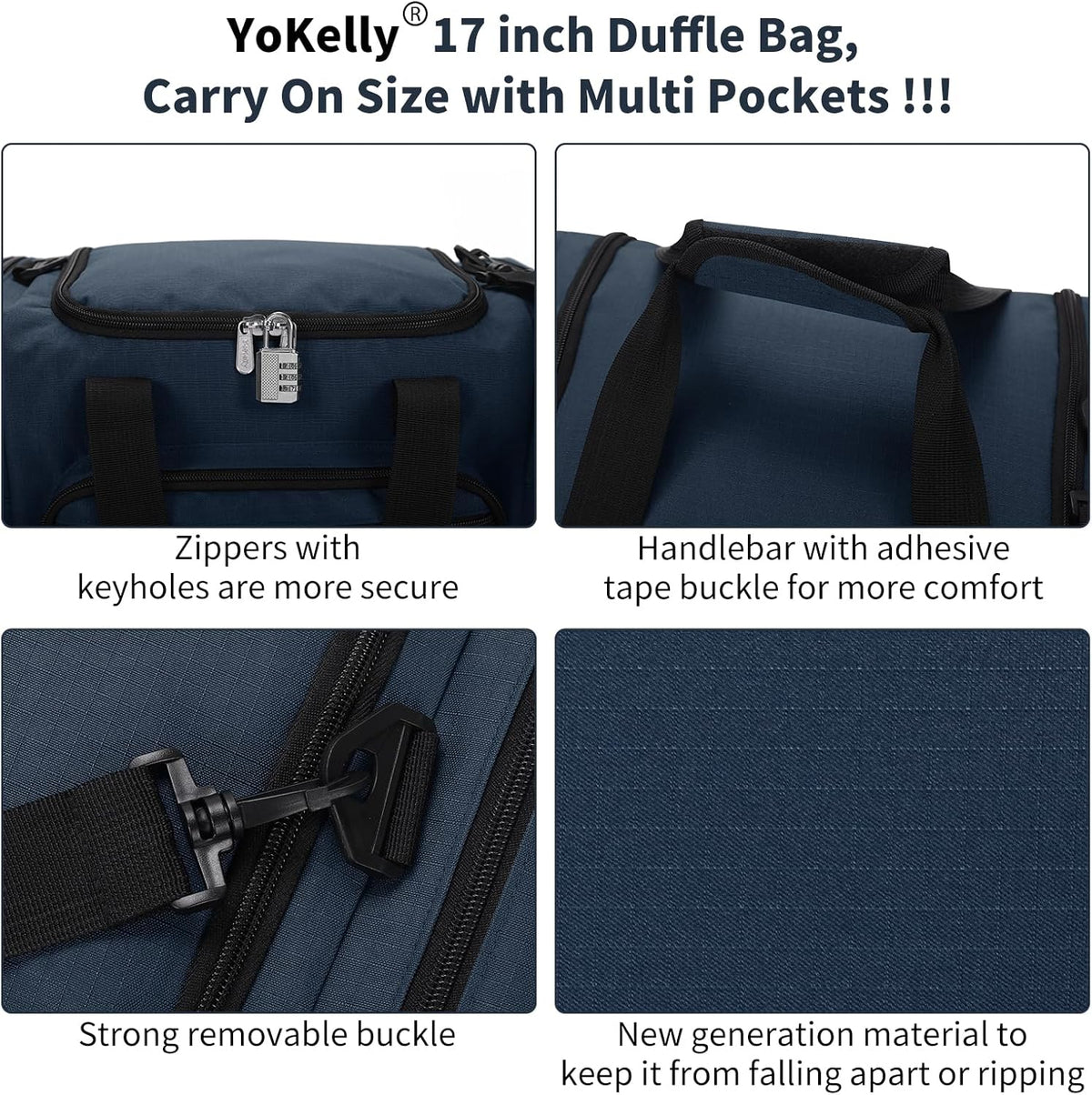 Skiennix Small Duffel Bag - 17-Inch Carry-On Weekender for Travel & Gym - Navy Color (17x10x9 in)