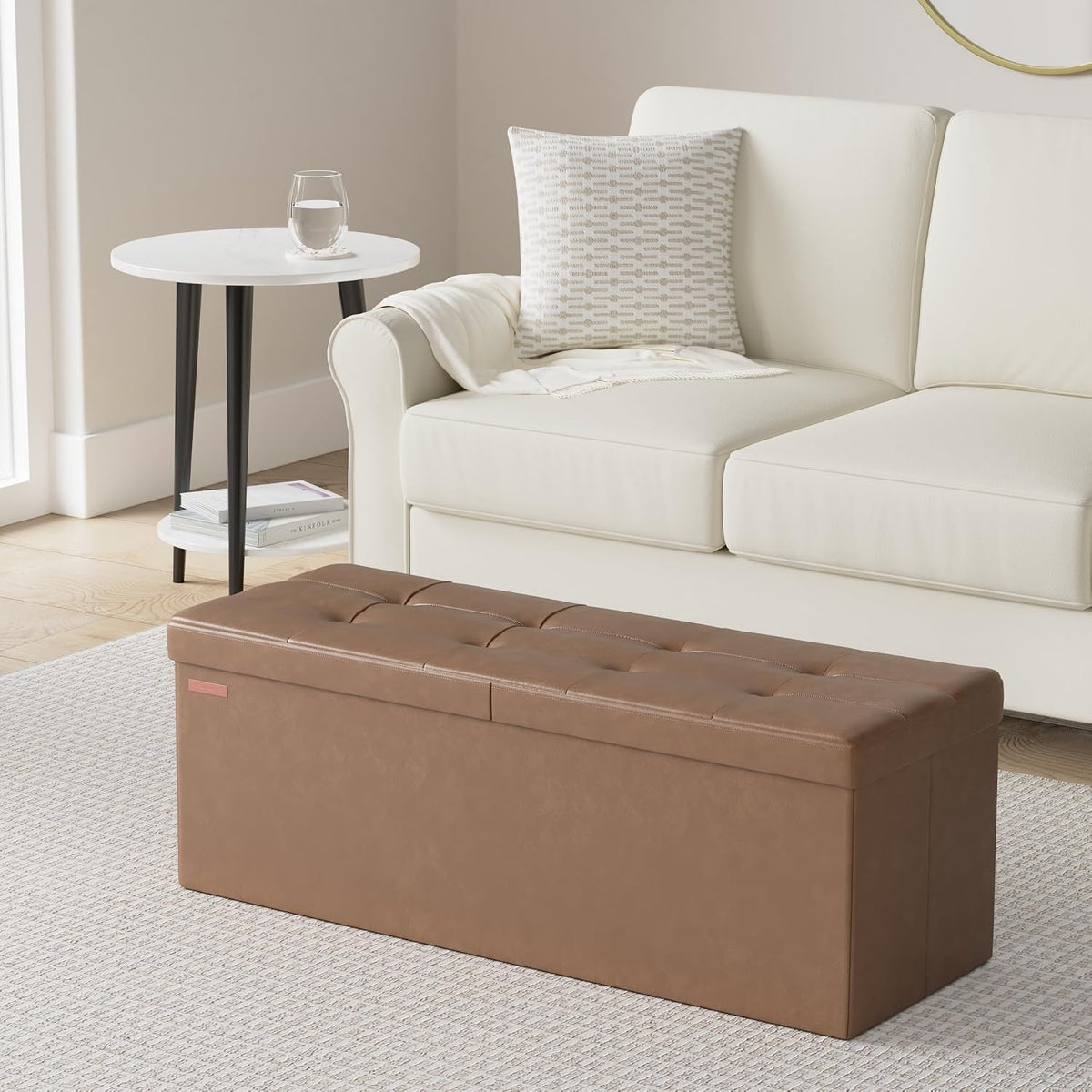SONGMICS 43.3 Inches Folding Storage Ottoman Bench with Flipping Lid