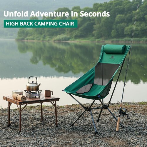 CAMEL CROWN High Back Camping Chair - Portable Folding Design with Pillow for Outdoor Adventures