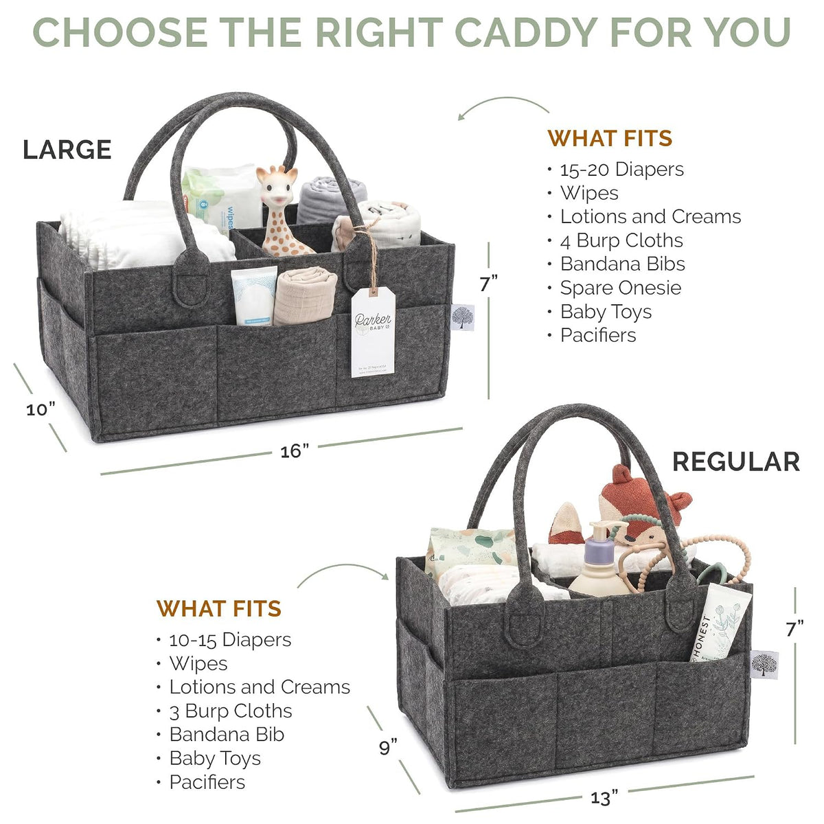 Parker Baby Diaper Caddy - Nursery Storage Bin and Car Organizer for Diapers and Baby Wipes - Charcoal, Regular