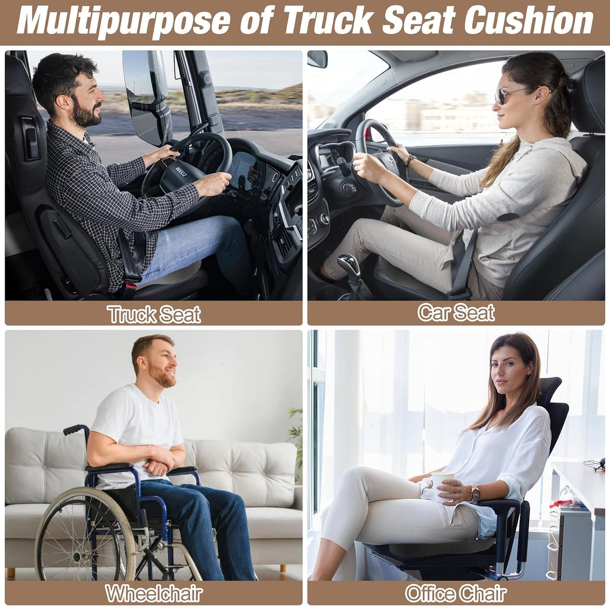 MYFAMIREA Truck Seat Cushion, Memory Foam Trucker Seat Cushion for Truck Driver Long Sitting with Adjustable Strap, Back Support and Pain Relief for Trucker Driving Office Chair and Pain, Dark Gray