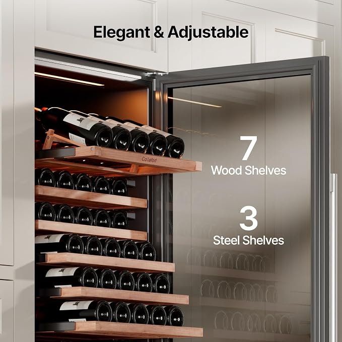 Ca'Lefort 24 Inch Dual Zone Wine & Beverage Center, 185 Can & 77 Bottle | 69-Inch Tall Wine Cellar, Quiet Inverter Compressor, 40-65°F Temperature Control, Display Shelf, Glide-Out Shelves & Drawer