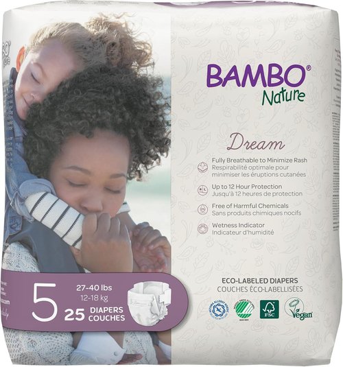 Bambo Nature Eco-Friendly Baby Diapers - Size 5 (27-40 Lbs) | 25 Count Pack