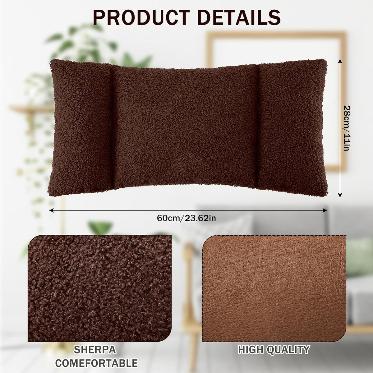 Queekay Fleece Lumbar Support Pillow 3 Section Back Pillow Office Chair for Back Support Comfortable Lumbar Cushion for Car Seat Pain Relief Sofa Rest(Coffee)