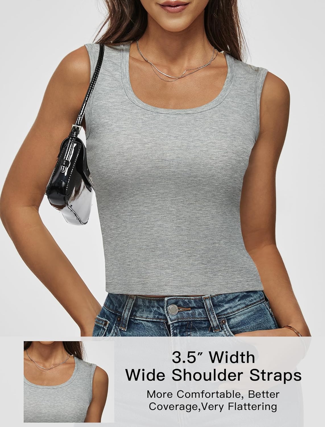 Skiennix Ribbed Tank Tops for Women - Scoop Neck Sleeveless Crop Top | Basic Fitted Camisole