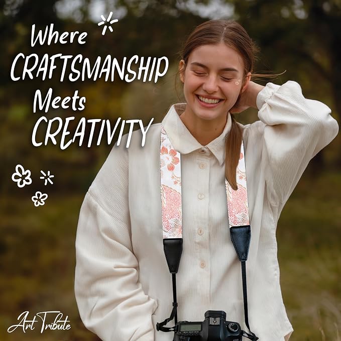 Art Tribute Camera Strap, Vintage Embroidered Neck Shoulder & Crossbody Camera