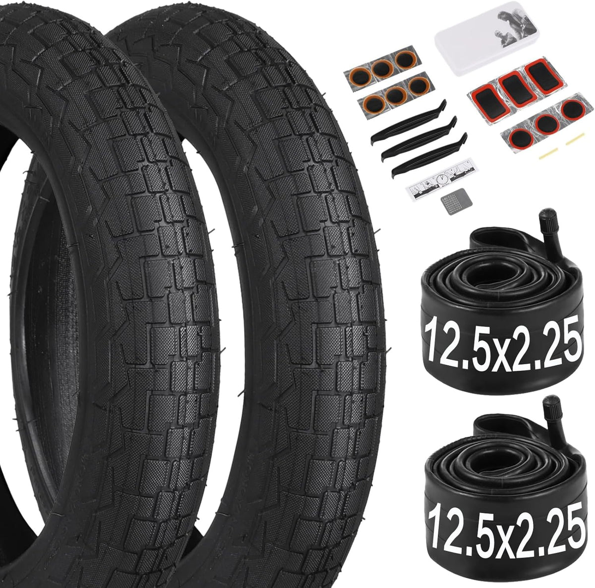 Yeesport 12.5" Kid Bike Tire - Heavy Duty 2-Pack with Inner Tubes & Repair Kit | 12.5x2.25 Schrader Valve