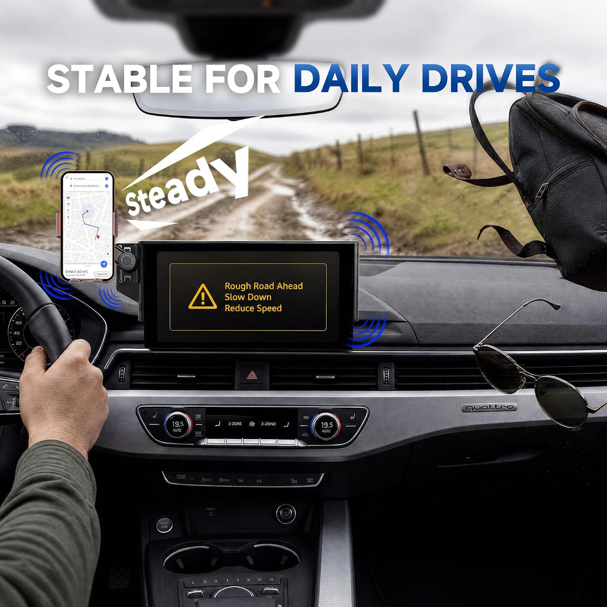 Car Phone Holder for 2020-2025 Audi A4/S4/A5/S5 & 2021-2025 Q5/SQ5 Accessories, 10.1-Inch Center Screen Phone Mount with Up to 15W Fast Wireless Charging, Auto-Clamping, 360° Rotation