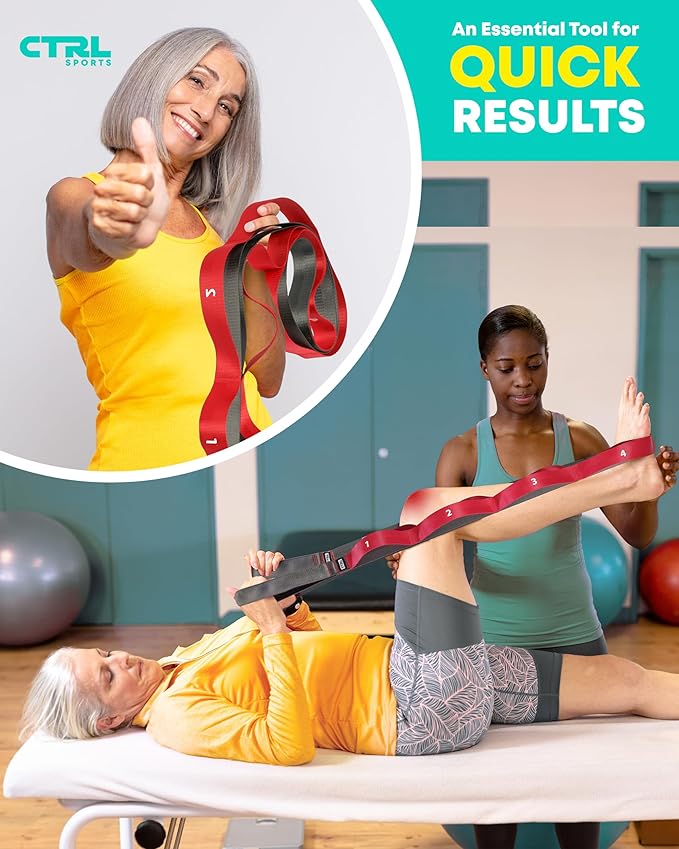 Stretching Strap with Loops - Non Elastic Stretch Band for Physical Therapy, Yoga Strap for Stretching Equipment, Stretch Bands for Exercise and Flexibility - Fascia, Hamstring & Leg Stretcher Belt