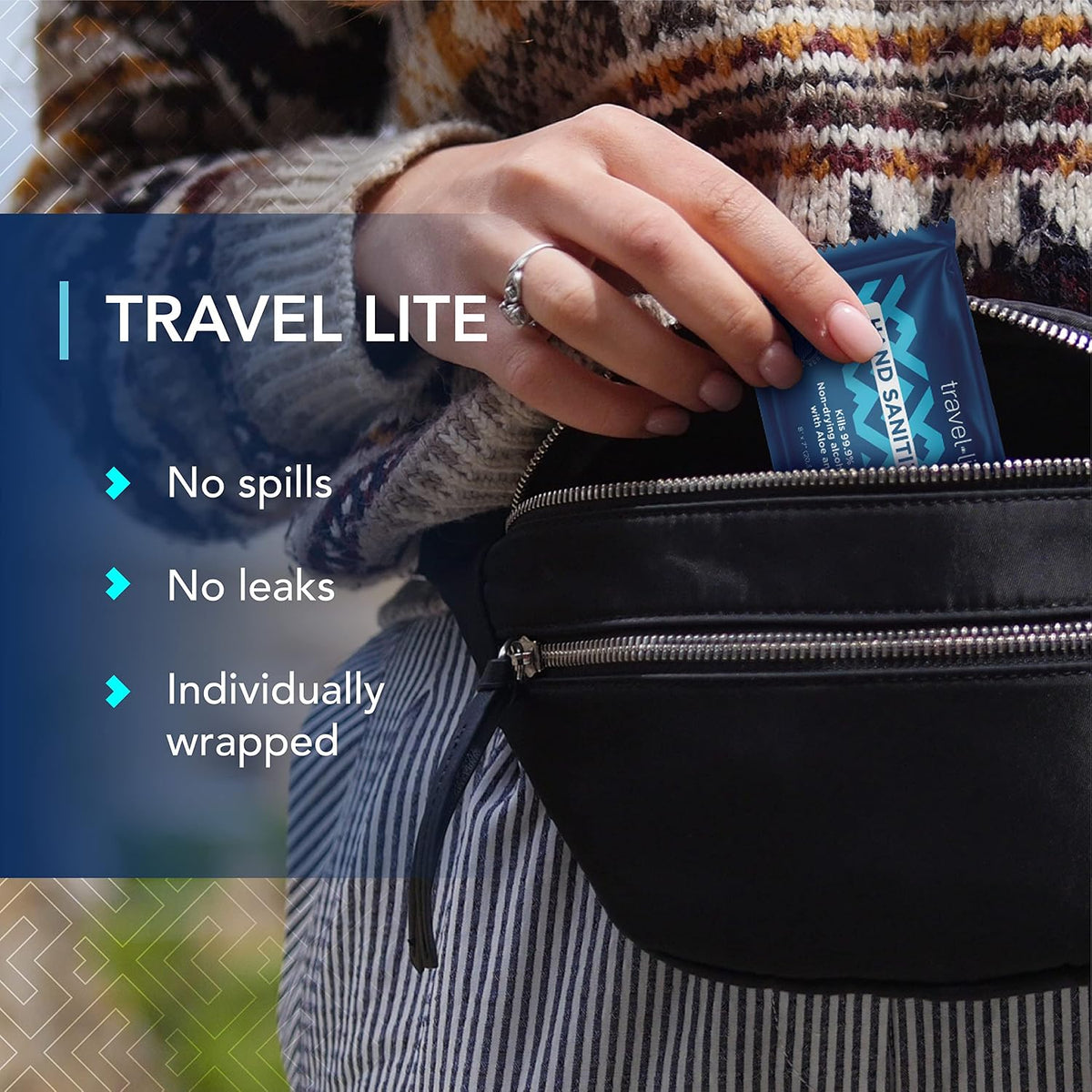 Travel Lite Alcohol-Free Hand Wipes with Aloe Vera and Vitamin E, Fresh Scent 50ct Individually Wrapped Travel Essentials Wipes for Adults and Kids