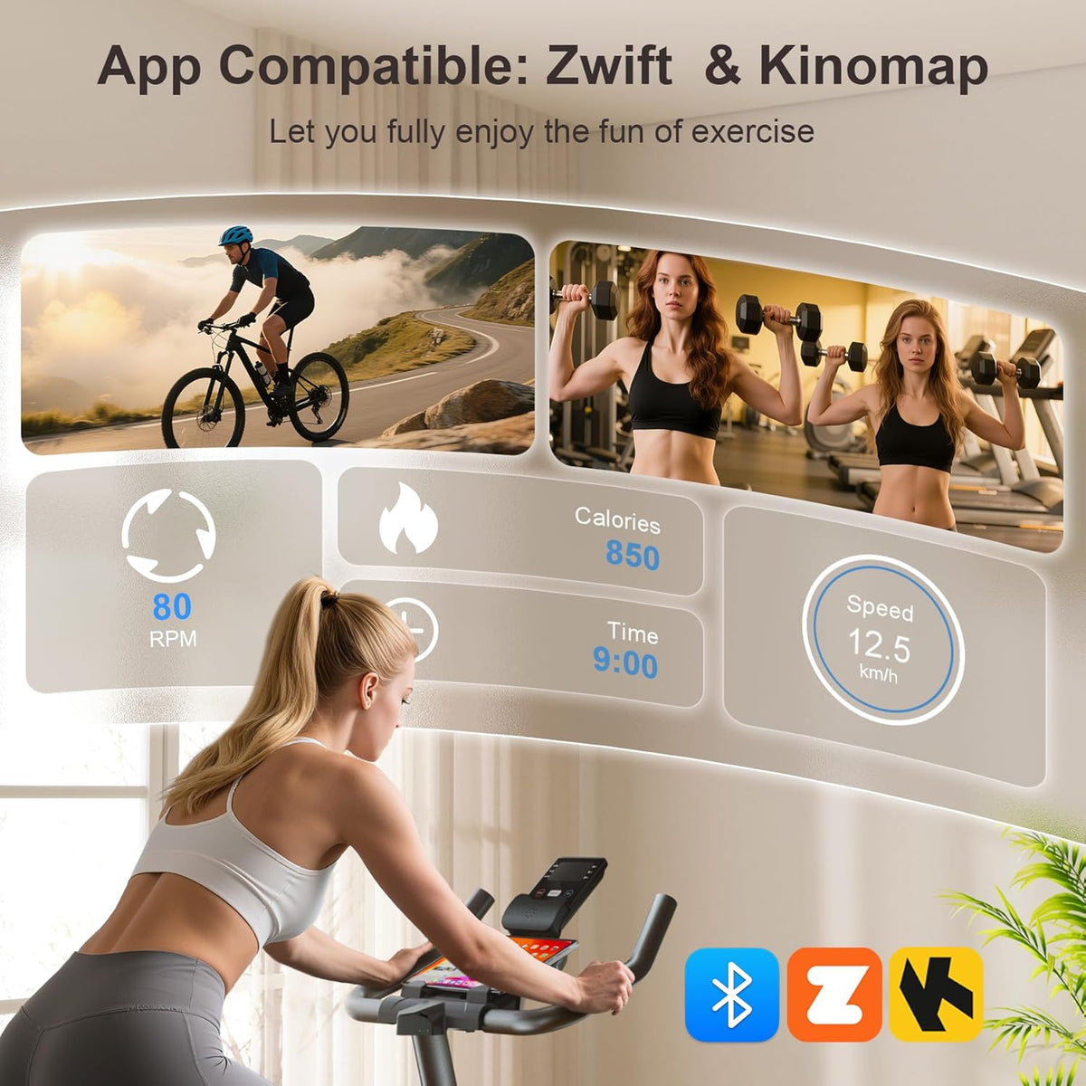 Skiennix Exercise Bike - 350LB Magnetic Resistance Indoor Cycling with App Sync & Adjustable Seat