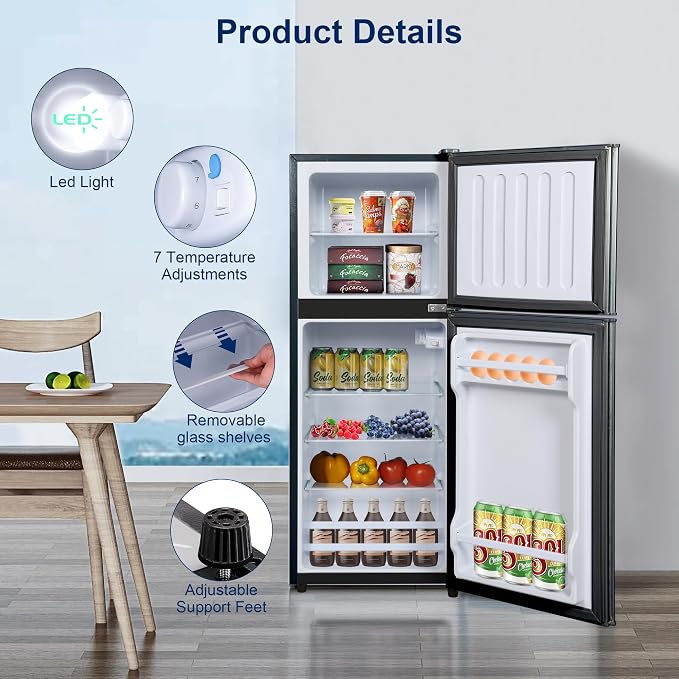 4.8 Cu. Ft. Refrigerator, Dorm Refrigerator with Freezer for Apartment, Kitchen, Office, RV Refrigerator with Adjustable Thermostat, Apartment Size Fridge with Freezer Black