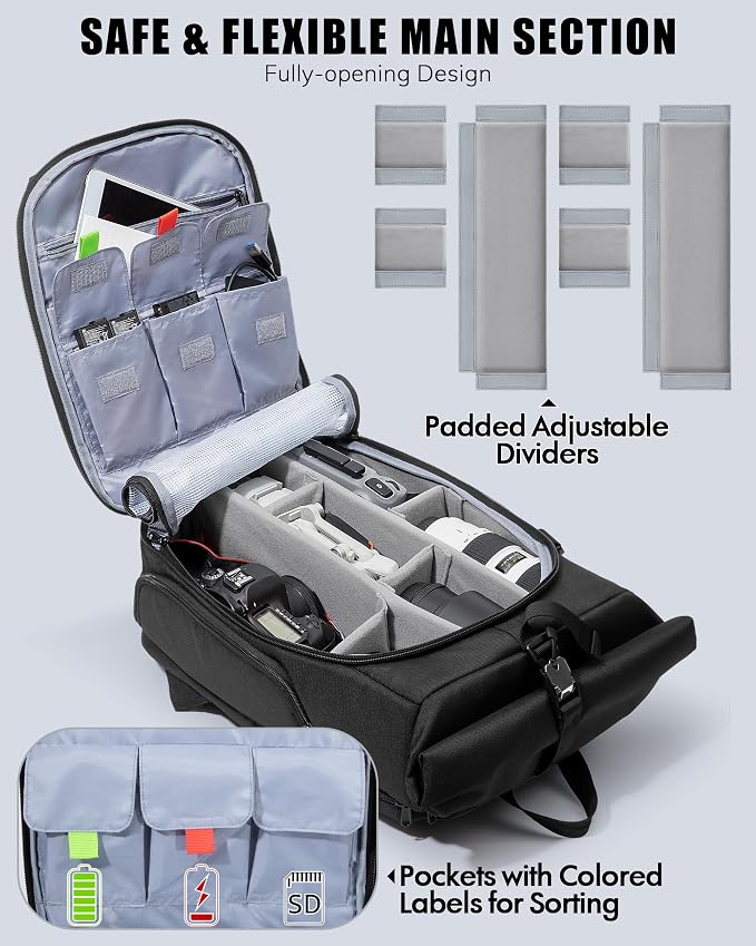 Smasrob Camera Backpack with Padded Laptop Sleeve and Tripod Holder, Camera Bags
