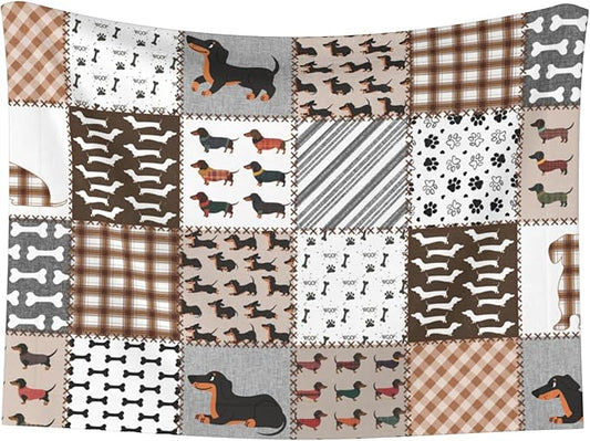 Dachshund Dog Throw Blanket - Buffalo Plaid Blanket for Dog Cat Paw Print Pet Blankets 23x16 for Couch Sofa Bed
