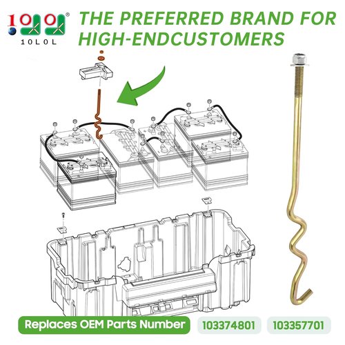 10L0L Golf Cart Battery Hold Down Rods Kit for Club Car Precedent 2008.5 & Up OEM#103374801 103357701