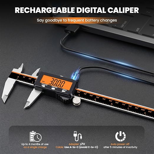 HARDELL Calipers 8", Rechargeable Digital Caliper