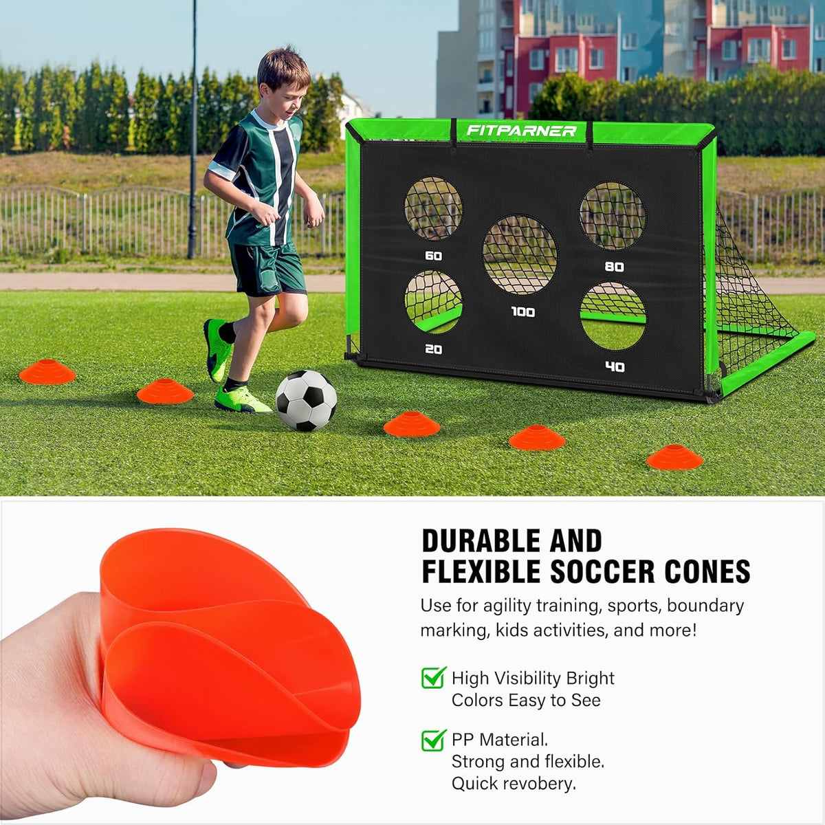 Skiennix Soccer Goals - Portable Backyard Soccer Nets for Kids | 2 Pack, 4x3/6x4 FT with Target, Balls & Cones