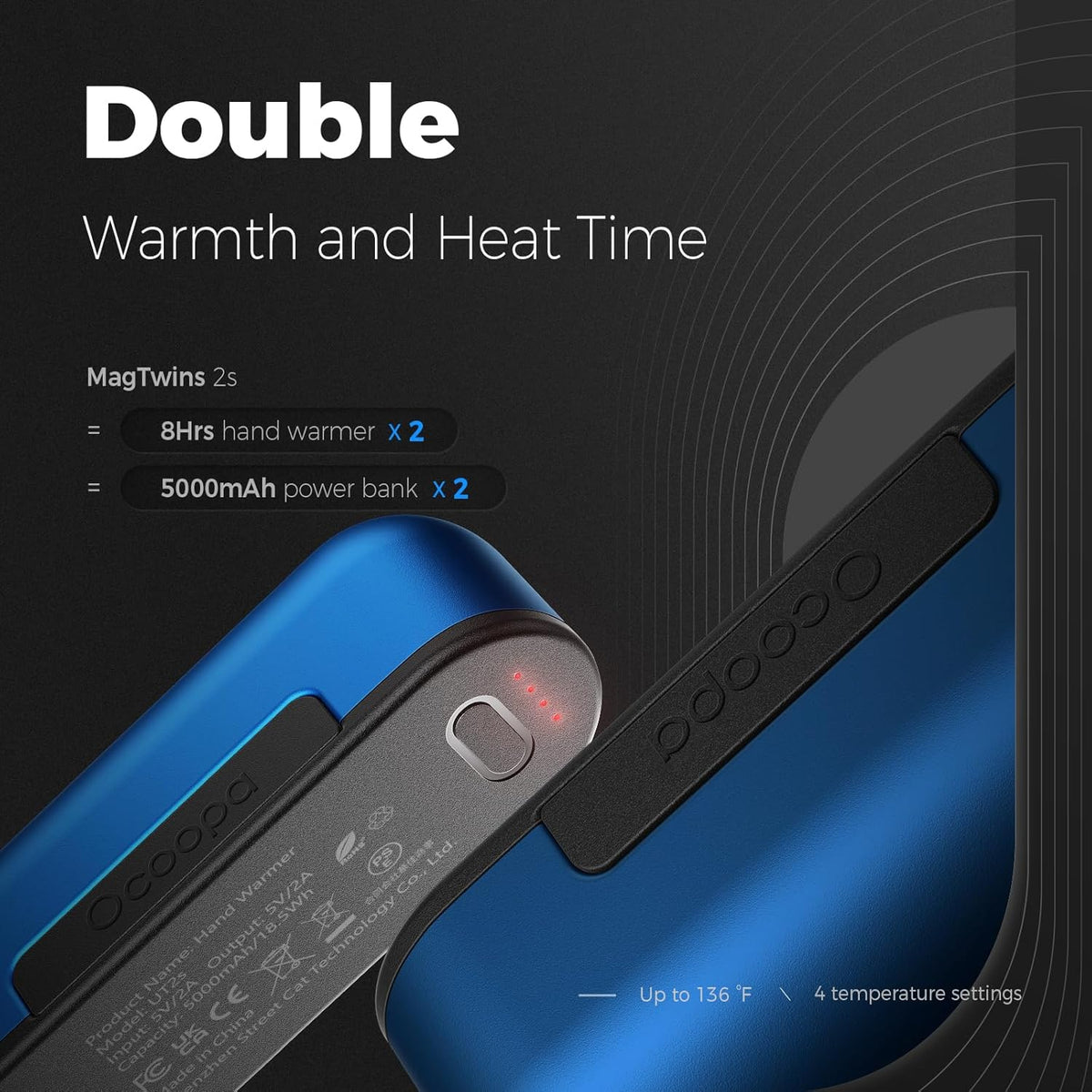 OCOOPA Rechargeable Hand Warmers - 16 Hours of Warmth | 4 Heat Levels Up to 137℉ | USB-C Portable Charger 5000mAh