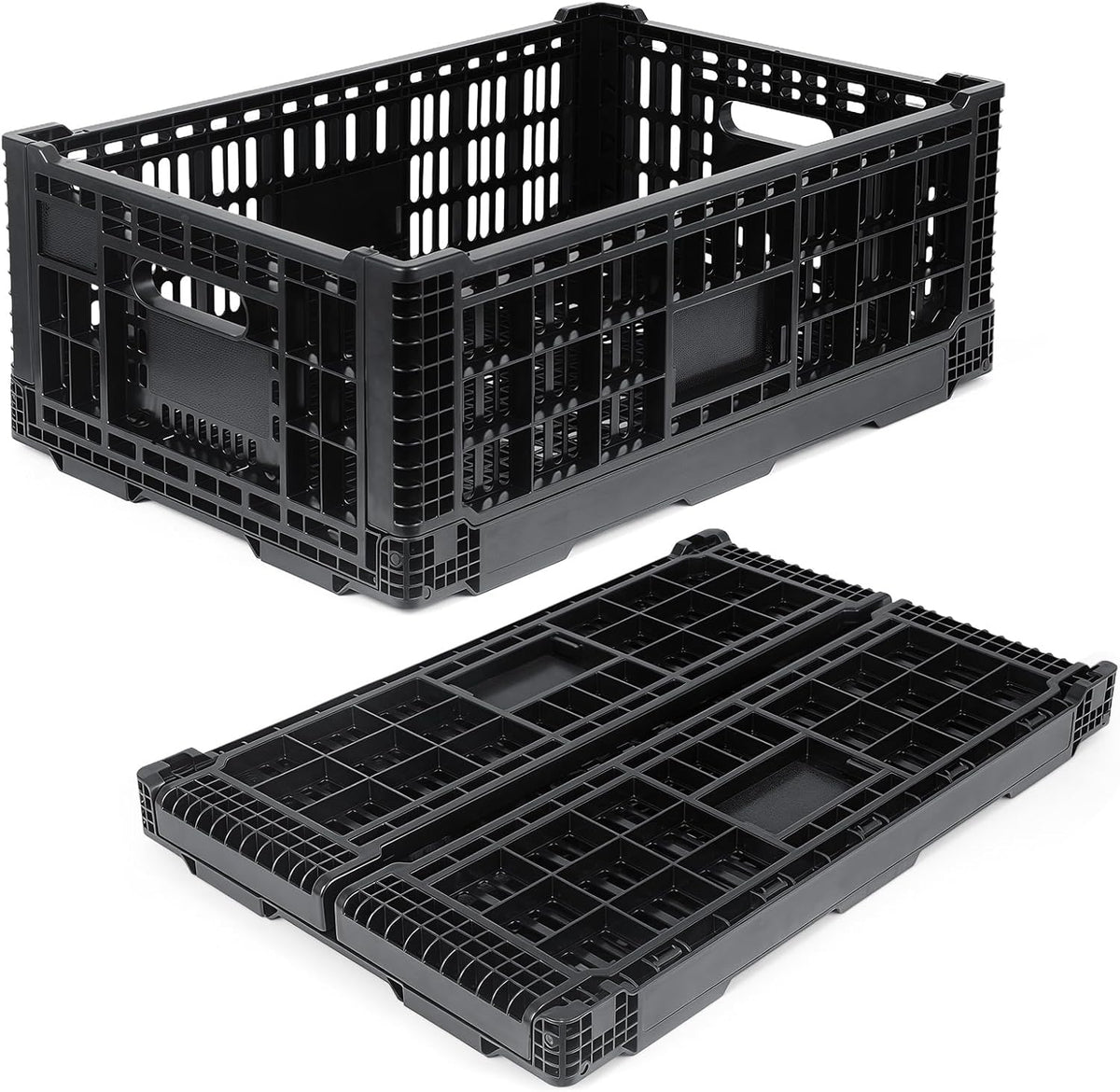 52L Collapsible Crate with Handles, Milk Crates Heavy Duty,