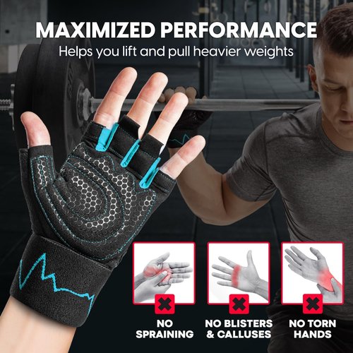 MhIL Workout Gloves for Men - Comfortable Gym Gloves with Enhanced Grip & Wrist Wrap Support | Weight Lifting Protection