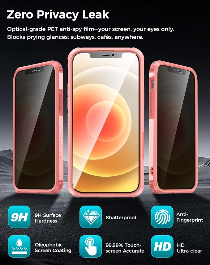 Goton for iPhone 12 Case with Privacy Tempered Glass Screen Protector & Camera