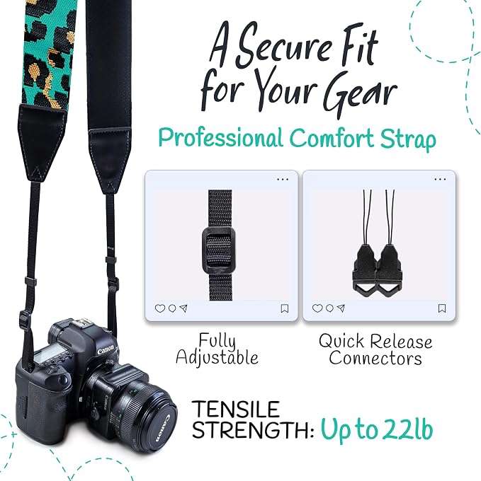 Art Tribute Camera Strap For Photographers Padded Universal Fit Neck Shoulder &