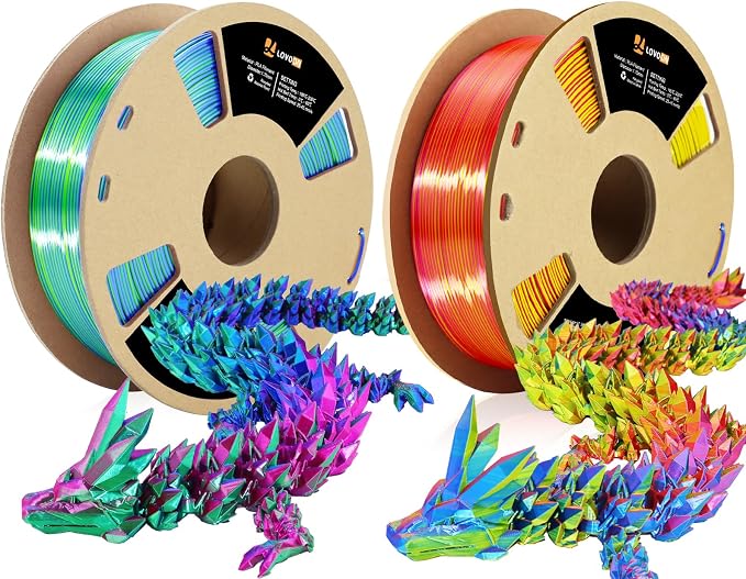 LOVOON 3D Printing Filament Bundle 2 KG, Tricolor PLA Filament 1.75mm Silk
