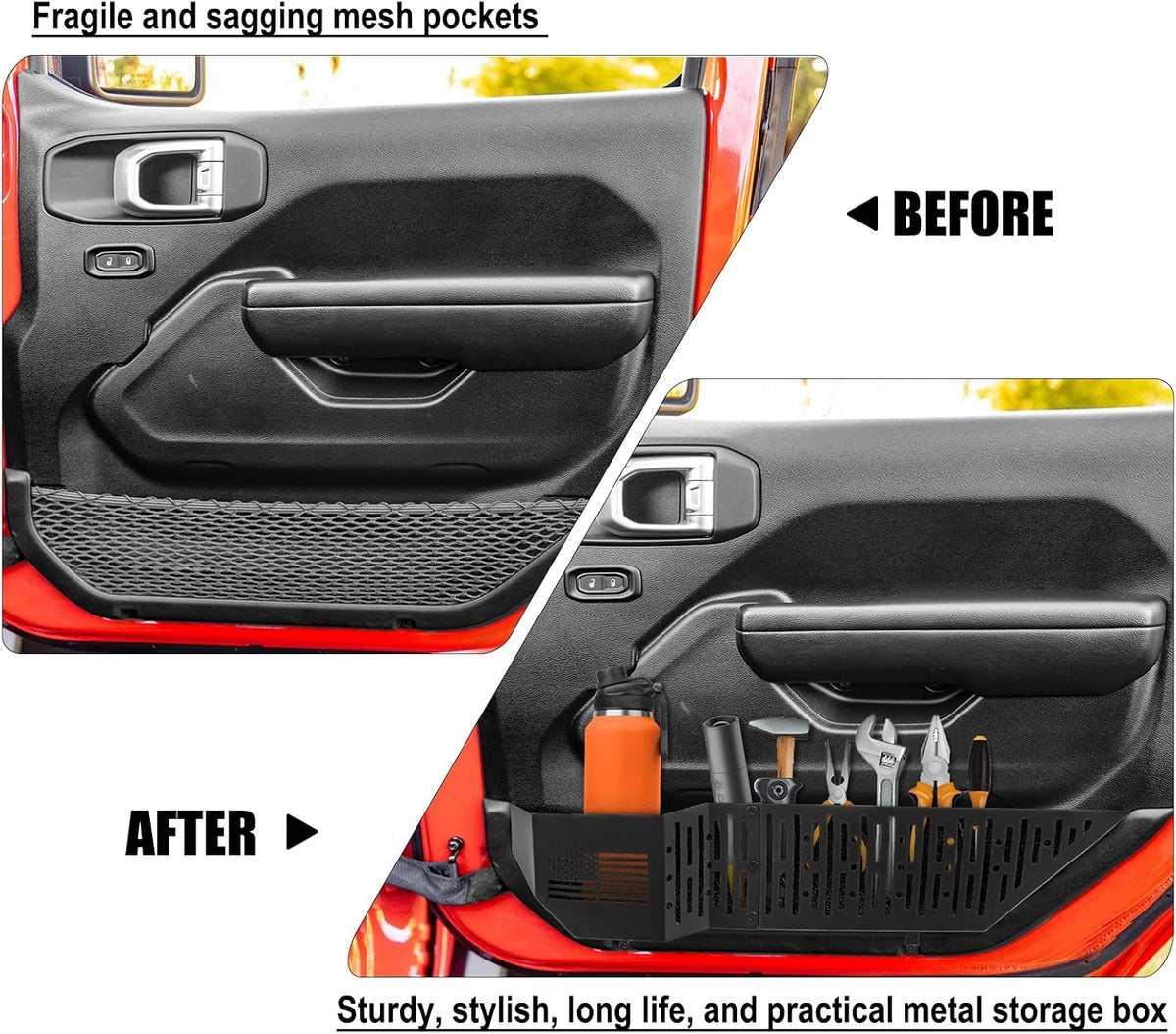 Metal Front Door Storage Box for Wrangler JL JLU 4XE 2018-2025, Gladiator JT 2020 2021 2022 2023 2024 2025 Interior Door Side Insert Organizer Storage Expansion Accessories, 2PCS