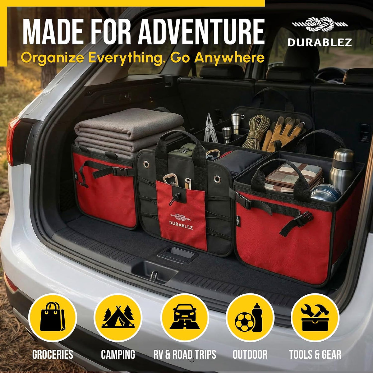5-Section Trunk Organizer with Cooler, Extra Large, Red