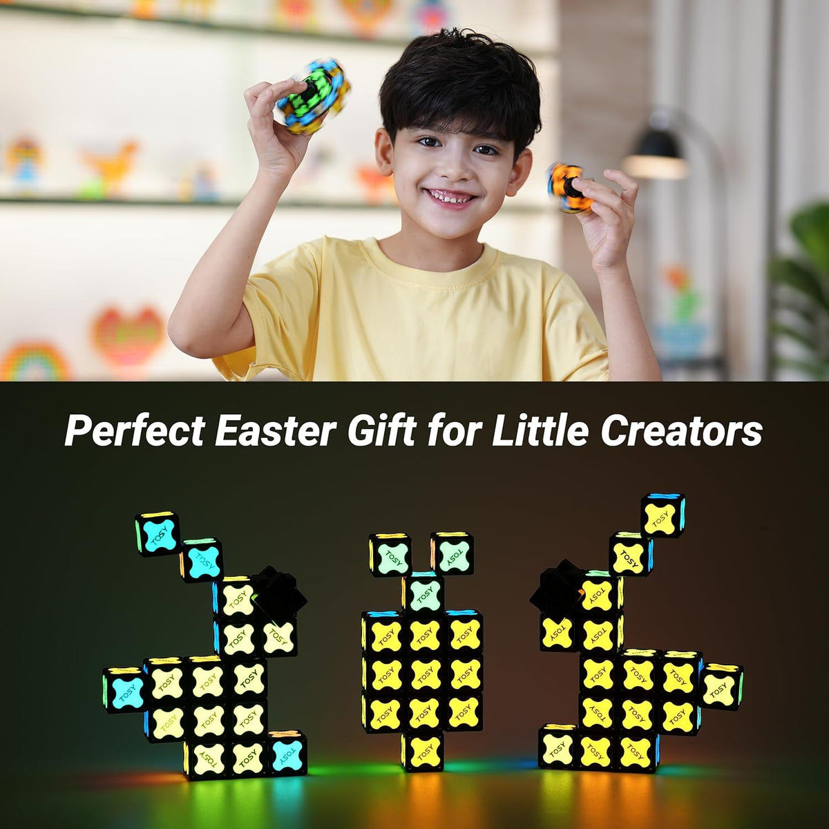 TOSY Magnet Fidget Spinner - Glow-in-the-Dark 3-in-1 Transformable Toy | Infinity Cube & Puzzle for Stress Relief