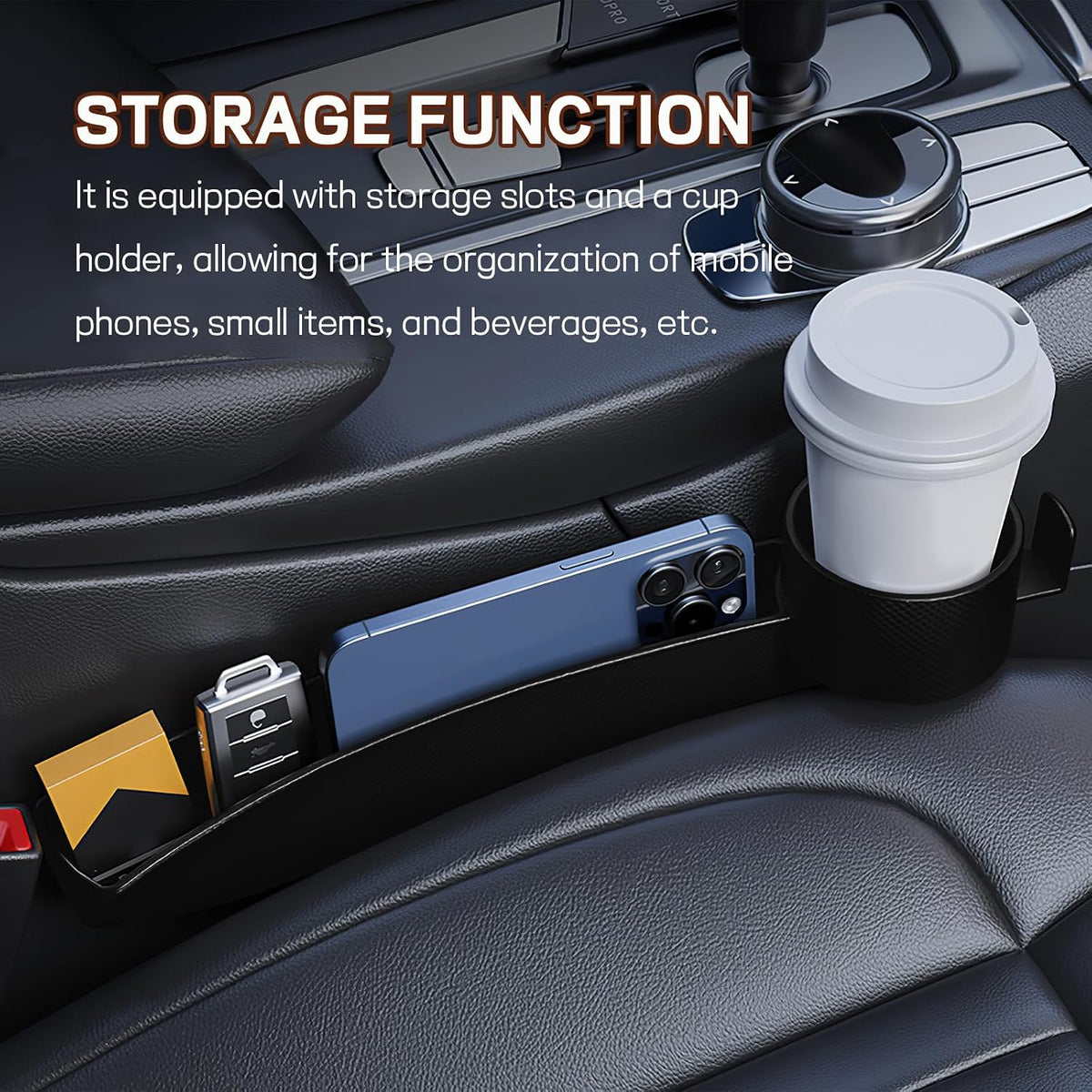 Wuyaoyao 2PCS Car Seat Gap Filler Organizer, Multifunctional Vehicle Seat Side Gap Filler with Organizer & Cup Holder, Automotive Seats Crevice Stopper Gaps Plug, Universal Car Accessories (Black)
