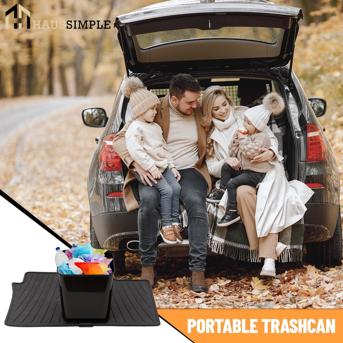 Car Trash Can Leakproof Mini Auto Organizers Storage Bin Container for Cars & Trucks with Floor Mat Clip Medium 2 Liters Capacity Black