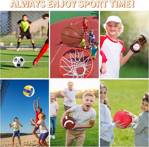 Deekin 12-Piece Sport Ball Set for Kids - Official Size Basketball, Football, Volleyball & More | Includes Bag & Pump
