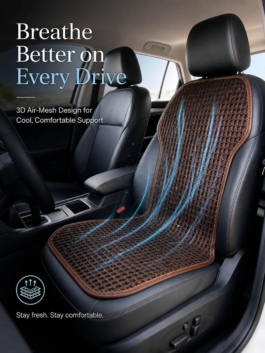 Summer 3D Air Big Mesh Car Seat Cushion Pad,Universal Fit Cooling Breathable and Vent Mesh Car Seat Cushions Cover for Truck SUV Pikup Sedan Accessories 1PCS (Brown)